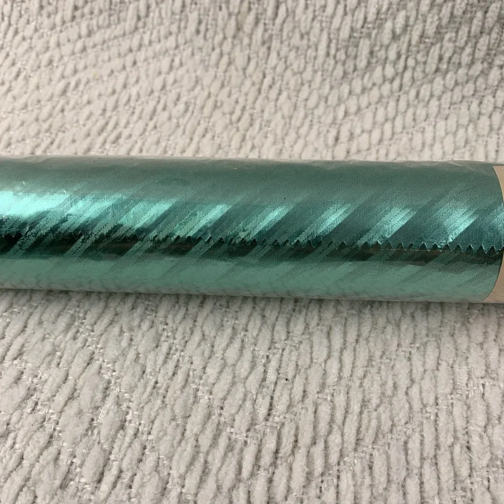 Vtg Christmas Wrapping Paper Foil Metallic Green Shiny MCM Texture NOS Lance USA